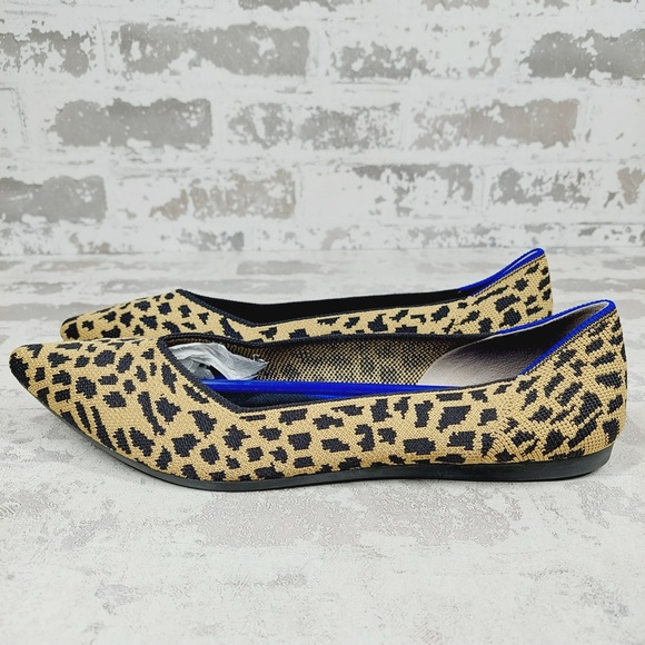 New Rothy’s The Point Tan Black Leopard Print Slip On Ballet Flats W26